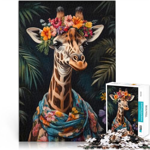 Giraffe im Blumenkleid Puzzle für Erwachsene mit 2000 Teilen Denkspiel mit vollständig ineinander greifenden, zufällig geformten Teilen 70x100cm von SYUNFEI