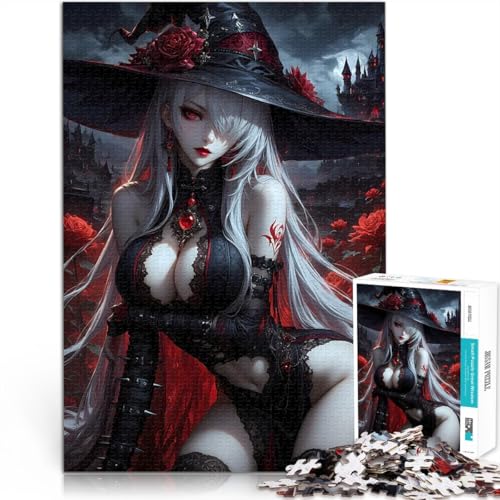 Gothic Hexe mit roten Rosen Teenager-Puzzle 1000 Teile Anspruchsvolles Spiel und Familienspaß Tolles Geschenk für Spiele 38x26cm von SYUNFEI