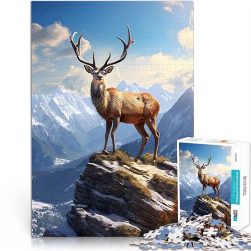 Hirsch Sonnenuntergang Berge Puzzle 1000 Teile für Erwachsene Präzisionsschnitt Jedes Stück ist einzigartig – Anspruchsvolles Familienspiel 38x26cm von SYUNFEI