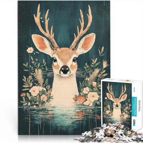 Hirsch im Blütenwasser Puzzle für Erwachsene mit 1000 Teilen Hands-on-Spiel Wanddekoration Einzigartige Geburtstags 38x26cm von SYUNFEI