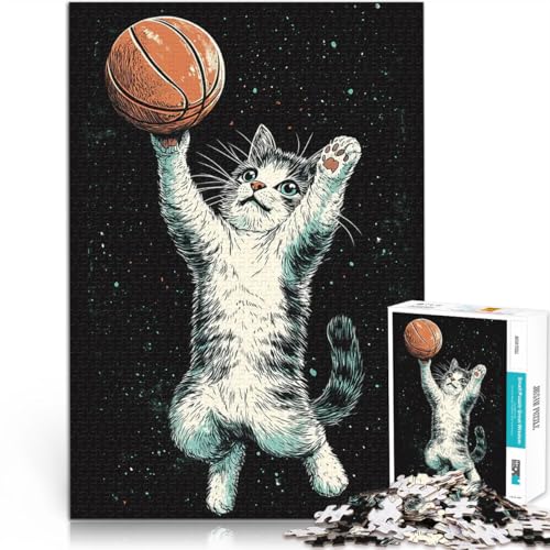 Katze im Weltraum mit Basketball Teenager-Puzzle 2000 Teile Lernspiele Jedes Stück ist einzigartig – Anspruchsvolles Familienspiel 70x100cm von SYUNFEI