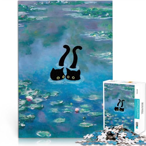 Katze in Seerosen Monet Teenager 1000-teiliges Puzzle für Lernspiel-Herausforderungsspielzeug Tolles Geschenk für Spiele 38x26cm von SYUNFEI