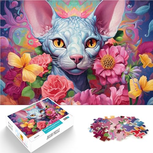 Katze in einem Blumengarten 1000-Teile-Puzzle für Teenager für Lernspiel-Herausforderungsspielzeug Geschenkideen 38x26cm von SYUNFEI
