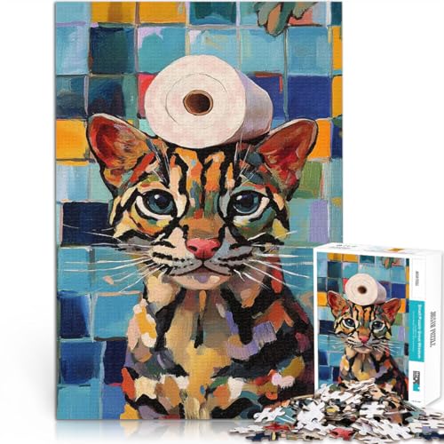 Katze mit Toilettenpapier Puzzle für Erwachsene mit 1000 Teilen Denkspiel Jedes Stück ist einzigartig – Anspruchsvolles Familienspiel 38x26cm von SYUNFEI