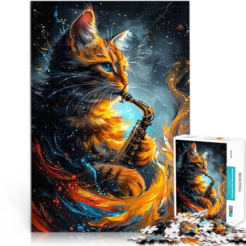 Katze spielt Saxophon Puzzle für Erwachsene 2000 Teile Lernspiele DIY Spielzeug mit vollständig ineinander greifenden, zufällig geformten Teilen 70x100cm von SYUNFEI
