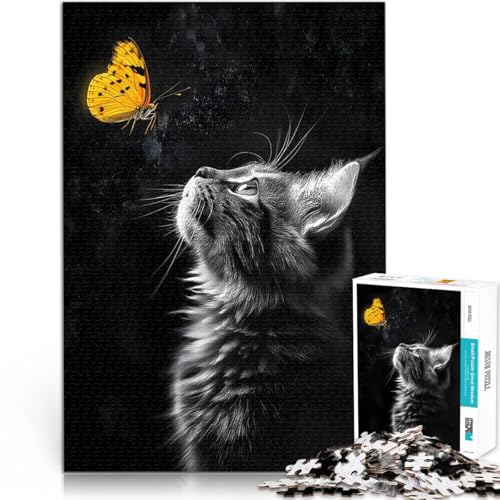 Katze starrt auf Schmetterling Teenager-Puzzles 1000 Teile Lernspiel-Herausforderungsspielzeug Tolle Geschenke und Spielzeuge 38x26cm Katze starrt auf Schmetterling Teenager-Puzzles 1000 Teile Lernspiel-Herausforderungsspielzeug Tolle Geschenke und Spielzeuge 38x26cm von SYUNFEI