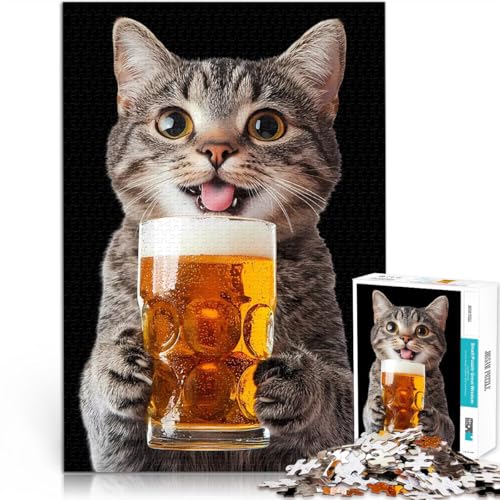 Katze trinkt Bier 2000-teiliges Puzzle für Teenager Spielzeug Lernspiele Stressabbau Lustige Aktivitäten für zu Hause, Geburtstagsgeschenk, Reisegeschenk, 70x100cm von SYUNFEI