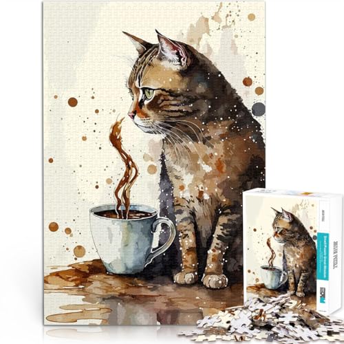 Katze und Kaffee süß 1000 Teenager-Teile-Puzzle Gehirnintelligenz-Herausforderung süchtig machendes Spielzeug für Heimdekoration 38x26cm von SYUNFEI