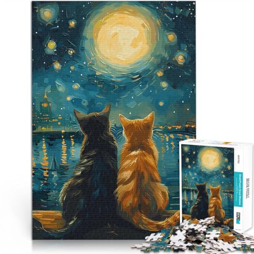 Katzen unter dem Mond 1000-teiliges Puzzle für Teenager für Lernspiel-Herausforderungsspielzeug Heimdekoration Spielzeug 38x26cm von SYUNFEI