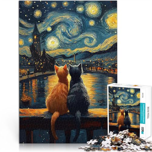 Katzen unter der Sternennacht 1000-teiliges Puzzle für Teenager Quizspiel mit vollständig ineinander greifenden, zufällig geformten Teilen 38x26cm Katzen unter der Sternennacht 1000-teiliges Puzzle für Teenager Quizspiel mit vollständig ineinander greifenden, zufällig geformten Teilen 38x26cm von SYUNFEI