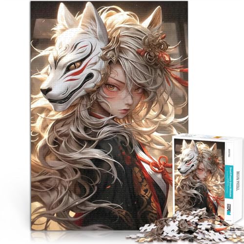 Kitsune-Maske Anime-Mädchen Puzzle 1000 Teile für Erwachsene Quizspiel Jedes Stück ist einzigartig – Anspruchsvolles Familienspiel 38x26cm von SYUNFEI