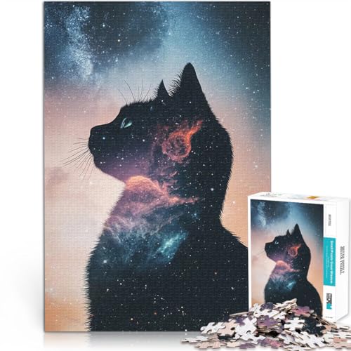 Kosmische Katzensilhouette 1000 Teenager-Teile-Puzzle Lernspielzeug für die ganze Familie eignet ganze Familie 38x26cm von SYUNFEI