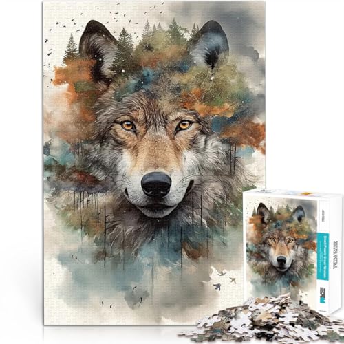 Kunstwerk mit feurigem Wolf Puzzle für Erwachsene mit 2000 Teilen Quizspiel mit vollständig ineinander greifenden, zufällig geformten Teilen 70x100cm von SYUNFEI