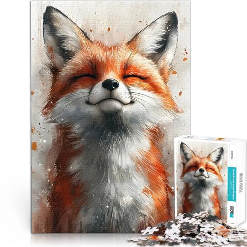 Lächelnder Fuchs Aquarell Puzzle 1000 Teile für Erwachsene Staycation: Zeit totschlagen einzigartiges Herausforderungsspiel 38x26cm von SYUNFEI