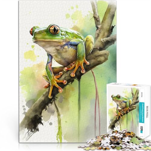 Laubfrosch Aquarell 1000-teiliges Puzzle für Erwachsene Lernspielzeug für die ganze Familie Heimdekoration Spielzeug 38x26cm von SYUNFEI