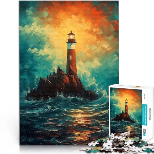 Leuchtturm auf Felsen Puzzle 1000 Teile für Teenager Dekomprimierendes intellektuelles Lernspielzeug Wohnkunstdekor 38x26cm von SYUNFEI