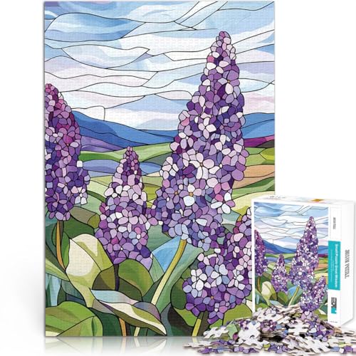 Lila Blumen in Buntglas Puzzle 1000 Teile für Jugendliche Anspruchsvolles Spiel und Familienspaß Tolles Geschenk für Spiele 38x26cm von SYUNFEI