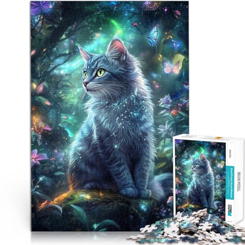 Magische Waldkatze 1000-teilige Puzzles für Teenager Familienspiel zum Stressabbau, schwierige Herausforderung Lustiges Geschenk 38x26cm von SYUNFEI