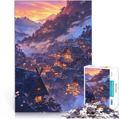 Morgendämmerung im japanischen Dorf 1000-teilige Puzzles für Erwachsene Schwierig Schwer einzigartiges Herausforderungsspiel 38x26cm von SYUNFEI
