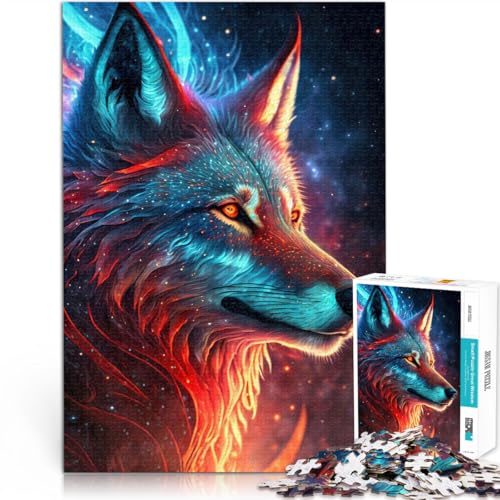 Mystischer Neonwolf 1000-Teile-Puzzle für Erwachsene Dekomprimierendes intellektuelles Lernspielzeug Für Paare geeignet 38x26cm von SYUNFEI