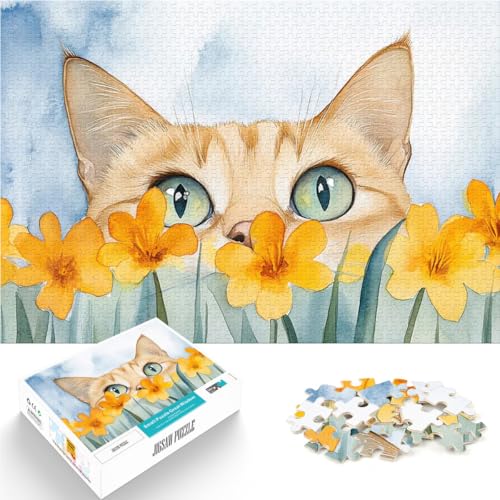Neugierige Katze in Blumen Puzzle für Teenager 2000 Teile Lernspiele DIY Spielzeug mit vollständig ineinander greifenden, zufällig geformten Teilen 70x100cm von SYUNFEI