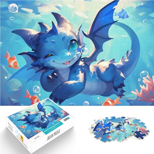 Niedlicher Blauer Drache unter Wasser 2000-teilige Puzzles für Teenager Intellektuelles Spiel Die Liebe zwischen Paaren stärken 70x100cm von SYUNFEI