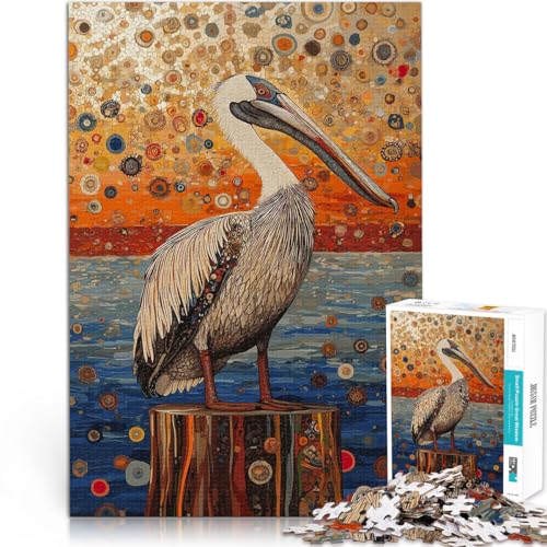 Pelikan auf einem Baumstumpf im Gustav-Stil 1000-teiliges Puzzle für Erwachsene Denksportaufgabe für Wichtelgeschenke 38x26cm von SYUNFEI