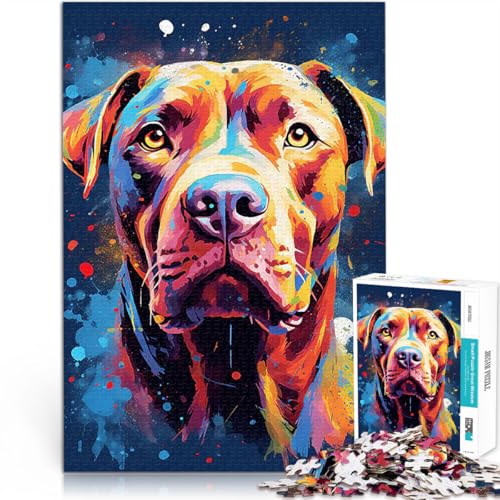 Pitbull Hund Farbe Pitbull Teenager 1000 Teile Puzzle Pädagogisches Spielzeug zum Stressabbau Heimdekoration Spielzeug 38x26cm von SYUNFEI