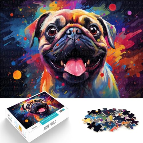 Puzzle für Erwachsene, 1000 Teile, Mops-Gemälde, Denkspiel, Lernspiel für Geburtstag, Weihnachten,50x75cm, für Teenager ab 14 Jahren von SYUNFEI