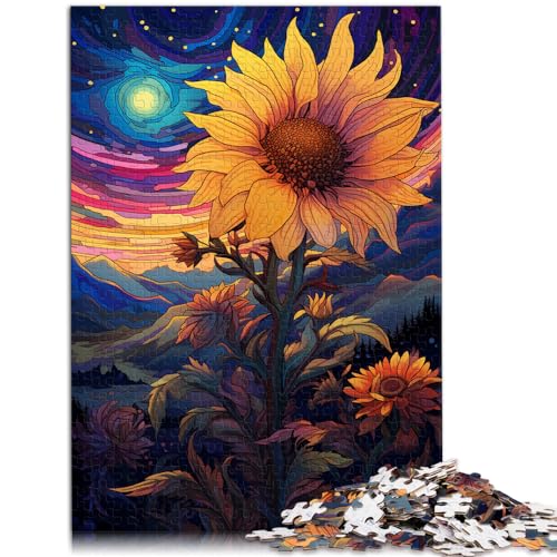 Puzzle, Sonnenblumen unter Nachtlicht, Puzzle 1000 Teile für Erwachsene, Holzpuzzle, Entspannungspuzzle, Spiele, anspruchsvolles Spielspielzeug (50 x 75 cm) von SYUNFEI