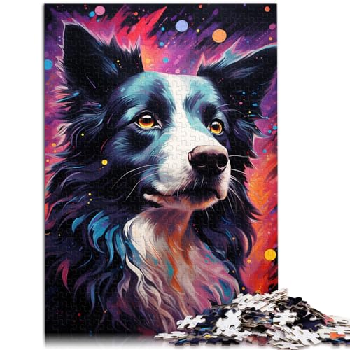 Puzzle, farbenfrohes, psychedelisches Border Collie-Puzzle, 1000 Teile, für Erwachsene, Holzpuzzle, Lernspiele, Familienpuzzlespiel, Geburtstagsgeschenke (50 x 75 cm) von SYUNFEI