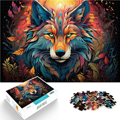 Puzzle für Erwachsene, 1000 Teile, farbenfrohes Wolfskunst-Quizspiel mit vollständig ineinander greifenden, zufällig geformten Teilen, 14,96 Zoll x 20,47 Zoll von SYUNFEI