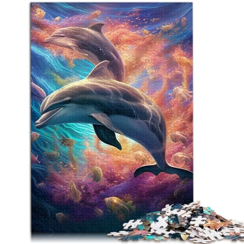 Puzzle für Erwachsene, 1000 Teile, farbige Delfine, Quizspiel, anspruchsvoll, Aber unterhaltsam und humorvoll, 26x38cm, für Teenager ab 14 Jahren von SYUNFEI