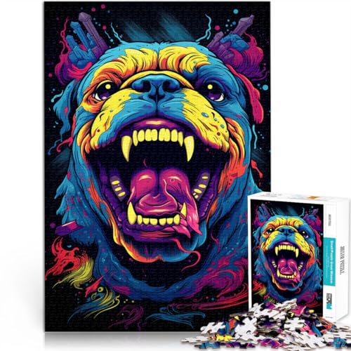 Puzzle „Wütender Bulldogge“, 1000 Teile, für Erwachsene, 50 x 75 cm, Holzbrettpuzzle für Erwachsene und Kinder ab 14 Jahren, Heimdekorationspuzzle von SYUNFEI