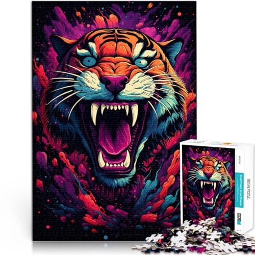 Puzzle „Wütender Tiger“ für Erwachsene und Kinder, 1000 Teile, 50 x 75 cm, Holzbrettpuzzle für Erwachsene und Kinder ab 14 Jahren, lustige Puzzlespiele von SYUNFEI