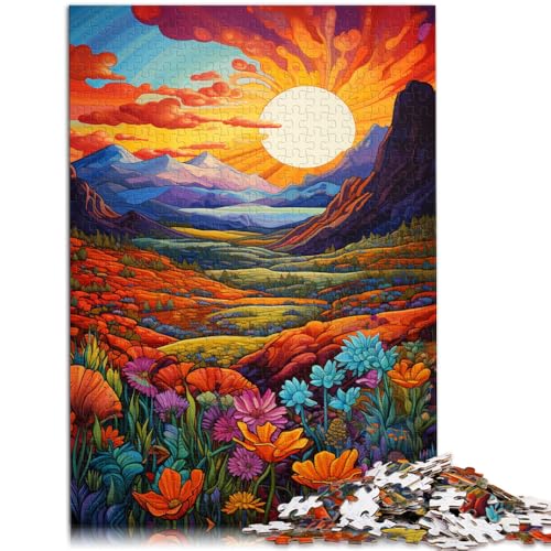 Puzzle 1000 Teile für Erwachsene, Berge und Wildblumen bei Sonnenuntergang, Cartoon-Puzzle, 19,7 x 29,5 Zoll, perfekte Dekoration Puzzle 1000 Teile für Erwachsene, Berge und Wildblumen bei Sonnenuntergang, Cartoon-Puzzle, 19,7 x 29,5 Zoll, perfekte Dekoration von SYUNFEI