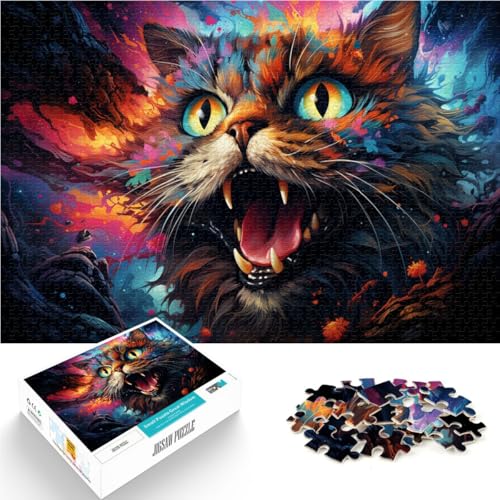 Puzzle 1000 Teile für Erwachsene Bunte Katze Lernspiel Herausforderungsspielzeug Lernspiel für Geburtstag, Weihnachten 10,27 Zoll x 14,96 Zoll von SYUNFEI