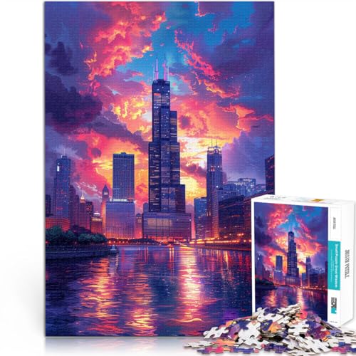 2000-teiliges Puzzle für Erwachsene, Stadt bei Sonnenuntergang, Quizspiel, Wanddekoration, einzigartige Geburtstags, 27,56 x 39,37 Zoll, von SYUNFEI