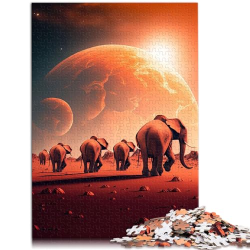 Puzzle Elefantensonnenuntergang für Erwachsene, 1000-teiliges Puzzle, Lernspiele, Holzpuzzle, Lernen, Lernspielzeug, Familienspiele, Weihnachts- Geburtstagsgeschenke (50 x 75 cm) von SYUNFEI