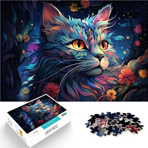 1000-teiliges Puzzle für Erwachsene, Bunte Katze, Quizspiel, Familienspiel, Stressabbau, schwieriges Herausforderungspuzzle, 14,96 x 20,47 Zoll von SYUNFEI