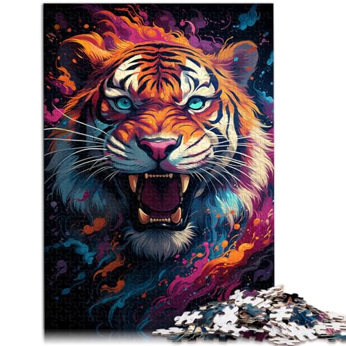 1000-teiliges Puzzle für Erwachsene, Fierce Fire Tiger, Quizspiel mit vollständig ineinander greifenden, zufällig geformten Teilen, 19,7 x 29,5 Zoll, für 14-Jährige von SYUNFEI