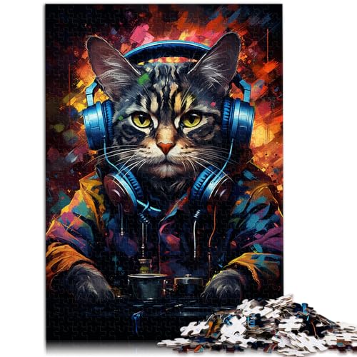 Puzzle-Geschenk „Die farbenfrohe Psychedelie von DJ Cat“ Puzzle 1000 Teile aus Holz Puzzle zum Entspannen Puzzle-Spiele Weihnachtspuzzle-Geschenke （50x75cm） von SYUNFEI
