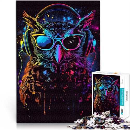 Puzzle für Erwachsene, 1000 Teile, Eule mit Sonnenbrille, anspruchsvolles Spiel mit passendem Poster und Quizblatt, 26x38cm von SYUNFEI