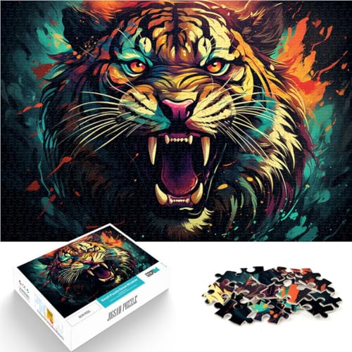 Puzzle mit 1000 Teilen für Erwachsene, bunter, wütender Tiger, zum Entspannen, geistiges Lernspielzeug, Kunstwerk, Geschenk, 50 x 75 cm, für Teenager ab 14 Jahren von SYUNFEI