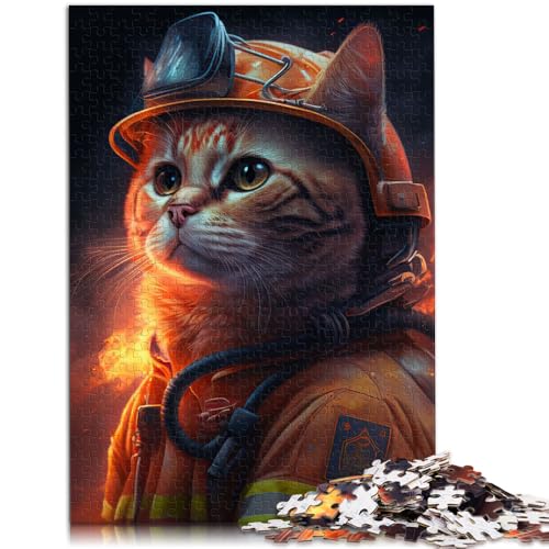 Puzzle für Erwachsene mit 1000 Teilen, Katzen-Feuerwehrmann, Denksportaufgabe für Erwachsene mit vollständig ineinandergreifenden, zufällig geformten Teilen, 26x38cm, Puzzle für Erwachsene mit 1000 Teilen, Katzen-Feuerwehrmann, Denksportaufgabe für Erwachsene mit vollständig ineinandergreifenden, zufällig geformten Teilen, 26x38cm, von SYUNFEI