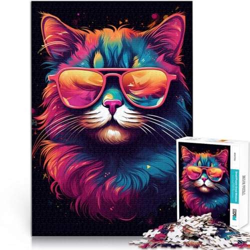 Puzzle für Erwachsene mit 2000 Teilen, Katze mit Brille, Denkspiel, Wanddekoration, einzigartiges Geburtstags, 70 x 100 cm von SYUNFEI