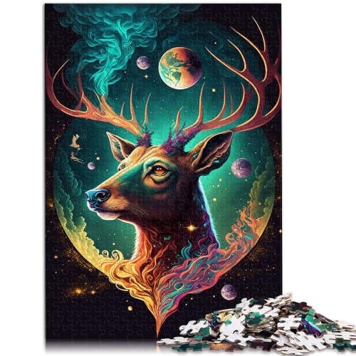 Puzzle für Erwachsene, 1000 Teile, Cosmic Trippy Deer, Denkspiel mit passendem Poster und Quizblatt, 26x38cm, für Teenager ab 14 Jahren von SYUNFEI