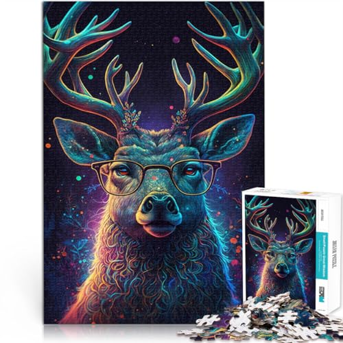 Puzzle für Erwachsene, 2000 Teile, Kosmischer Hirsch mit Brille, Quizspiel, Weihnachtswunschliste mit Weihnachtsmann, 70 x 100 cm, für 14-Jährige von SYUNFEI