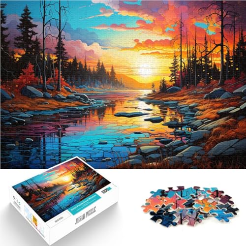 Puzzle Sonnenuntergangslandschaft, 1000 Teile für Erwachsene, 50 x 75 cm, Holzbrettpuzzle, geeignet für Erwachsene und Jugendliche ab 14 Jahren, Heimdekorationspuzzle von SYUNFEI