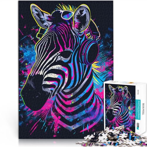 1000-teiliges Puzzle für Erwachsene, Zebra mit Kopfhörern, Quizspiel, Lernspiel für Geburtstag, Weihnachten, 38 x 52 cm, für 14-Jährige 1000-teiliges Puzzle für Erwachsene, Zebra mit Kopfhörern, Quizspiel, Lernspiel für Geburtstag, Weihnachten, 38 x 52 cm, für 14-Jährige von SYUNFEI